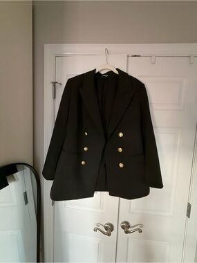 Express Black Double-Breasted Blazer with Gold Buttons